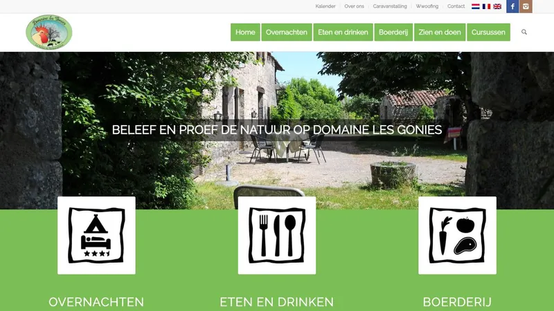 Screenshot van de website van Domaine Les Gonies