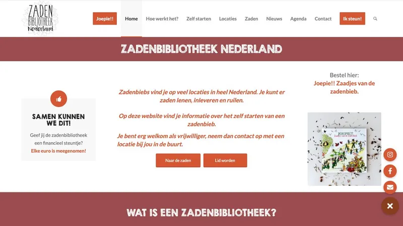 Screenshot van de website van Zadenbibliotheek Nederland